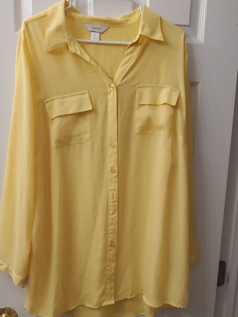 CJ Banks Light Yellow Button-Down Collared Blouse